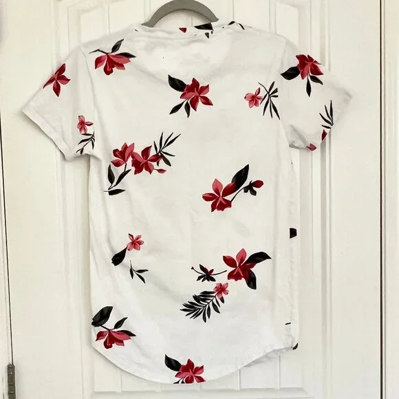 Hollister Men Longline Curved Hem Floral Pattern White Short Sleeve T-Shirt - XS - Picture 8 of 10